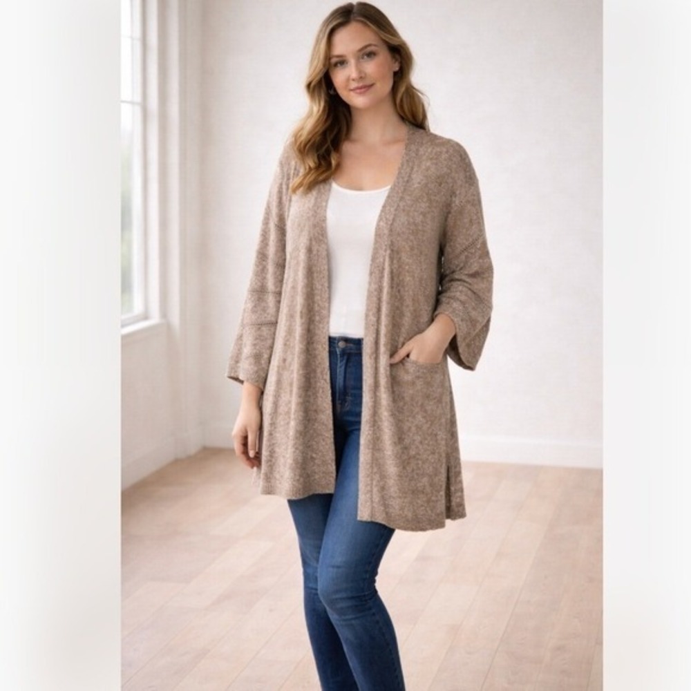 Catherines‎ 4X Open Front Knit Cardigan Sweater Textured Beige